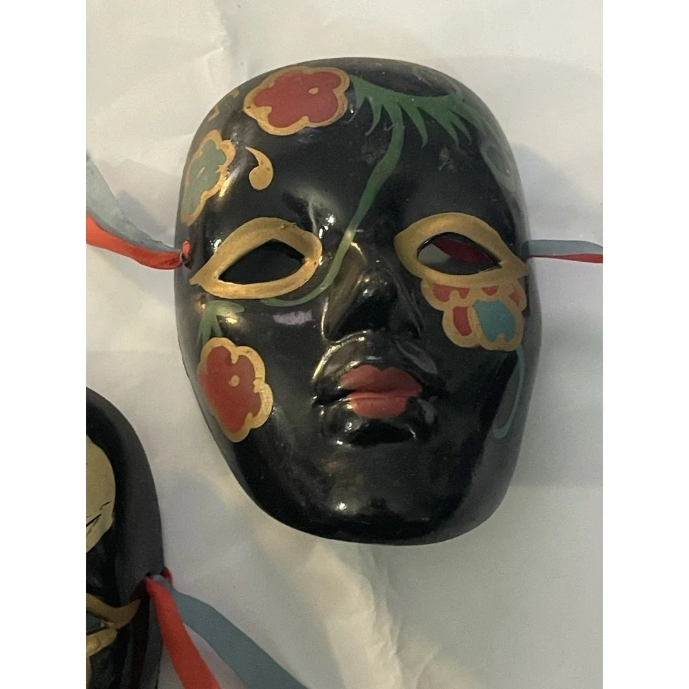 Vintage Ceramic Masquerade Wall Masks Set of 2 | Venetian Style‎  BinA